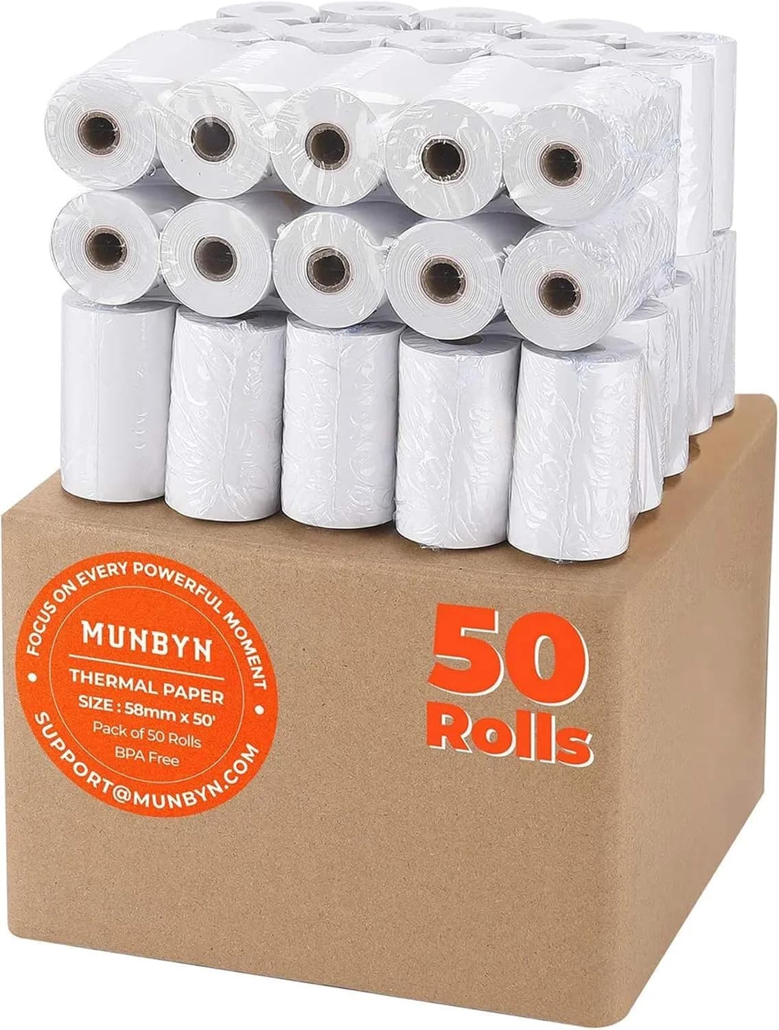 MUNBYN 50 Rolls Thermal Paper 56mm x 16m (2.2" x 50ft) | BPA Free Receipt Paper for POS Printers - main product image