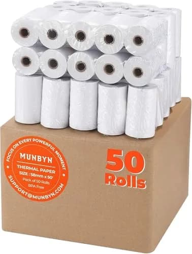 MUNBYN 50 Rolls Thermal Paper 56mm x 16m (2.2" x 50ft) | BPA Free Receipt Paper for POS Printers thumbnail 1