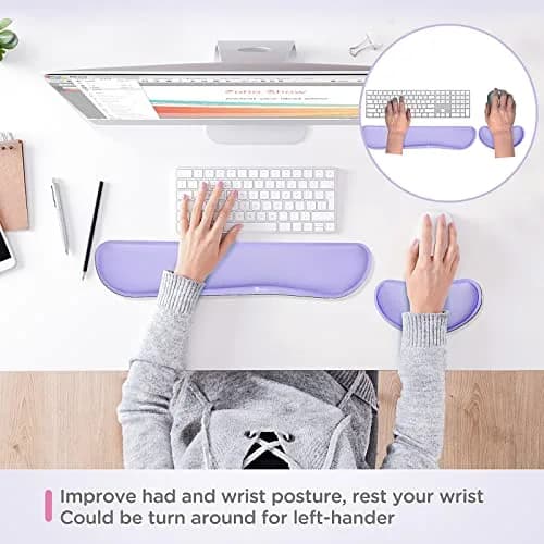 Gimars Upgrade Enlarge Gel Memory Foam Keyboard Wrist Rest Pad & Mouse Wrist Cushion Support Set, Purple | Ergonomic Pain Relief thumbnail 5