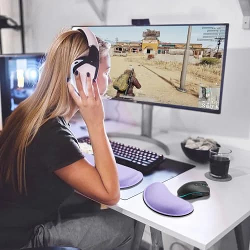 Gimars Upgrade Enlarge Gel Memory Foam Keyboard Wrist Rest Pad & Mouse Wrist Cushion Support Set, Purple | Ergonomic Pain Relief thumbnail 6