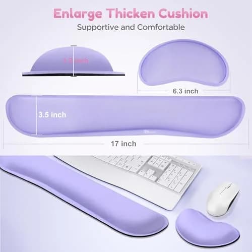 Gimars Upgrade Enlarge Gel Memory Foam Keyboard Wrist Rest Pad & Mouse Wrist Cushion Support Set, Purple | Ergonomic Pain Relief thumbnail 7