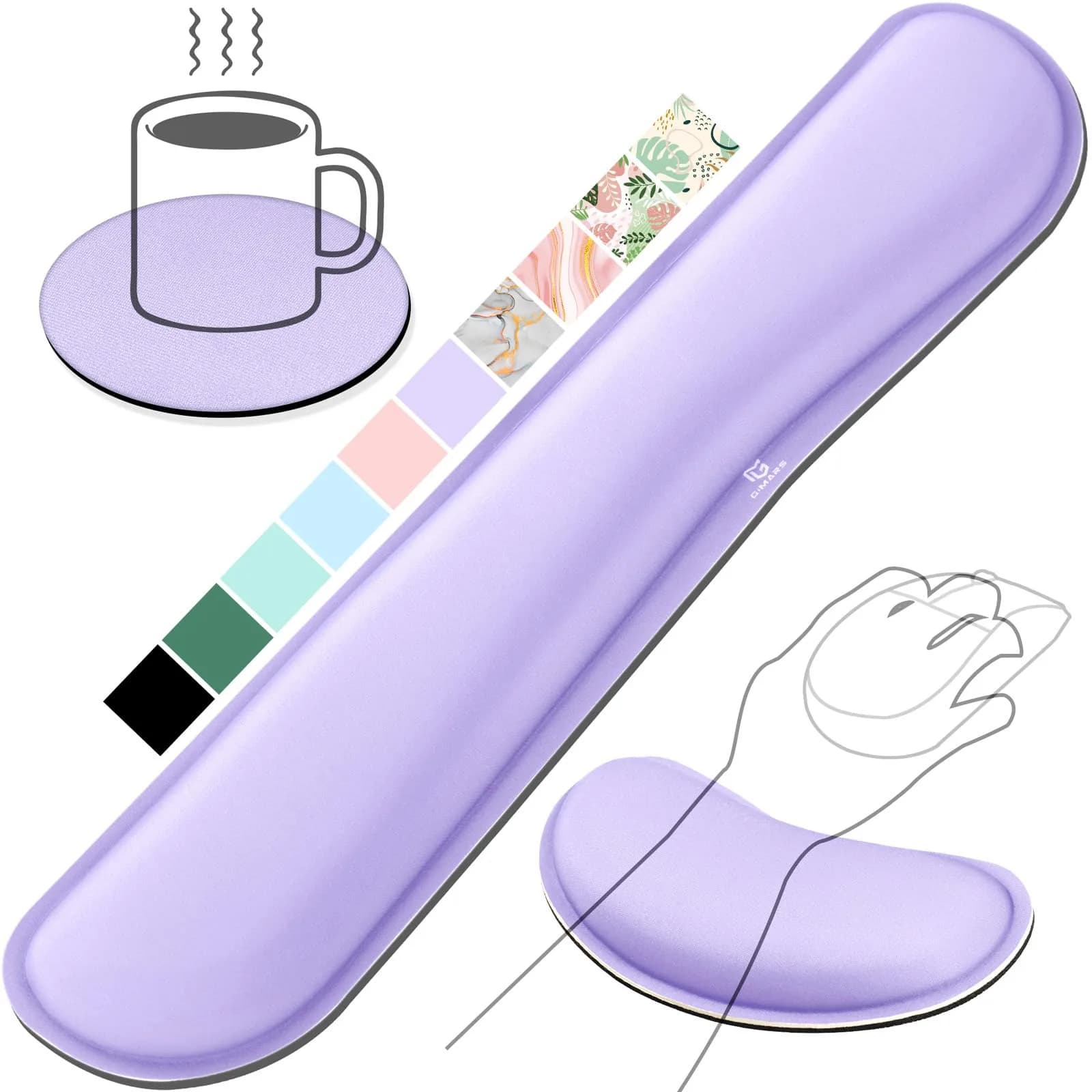 Gimars Upgrade Enlarge Gel Memory Foam Keyboard Wrist Rest Pad & Mouse Wrist Cushion Support Set, Purple | Ergonomic Pain Relief — Purple