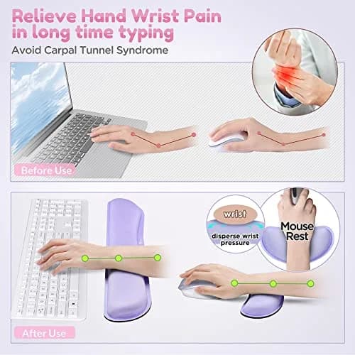 Gimars Upgrade Enlarge Gel Memory Foam Keyboard Wrist Rest Pad & Mouse Wrist Cushion Support Set, Purple | Ergonomic Pain Relief thumbnail 4