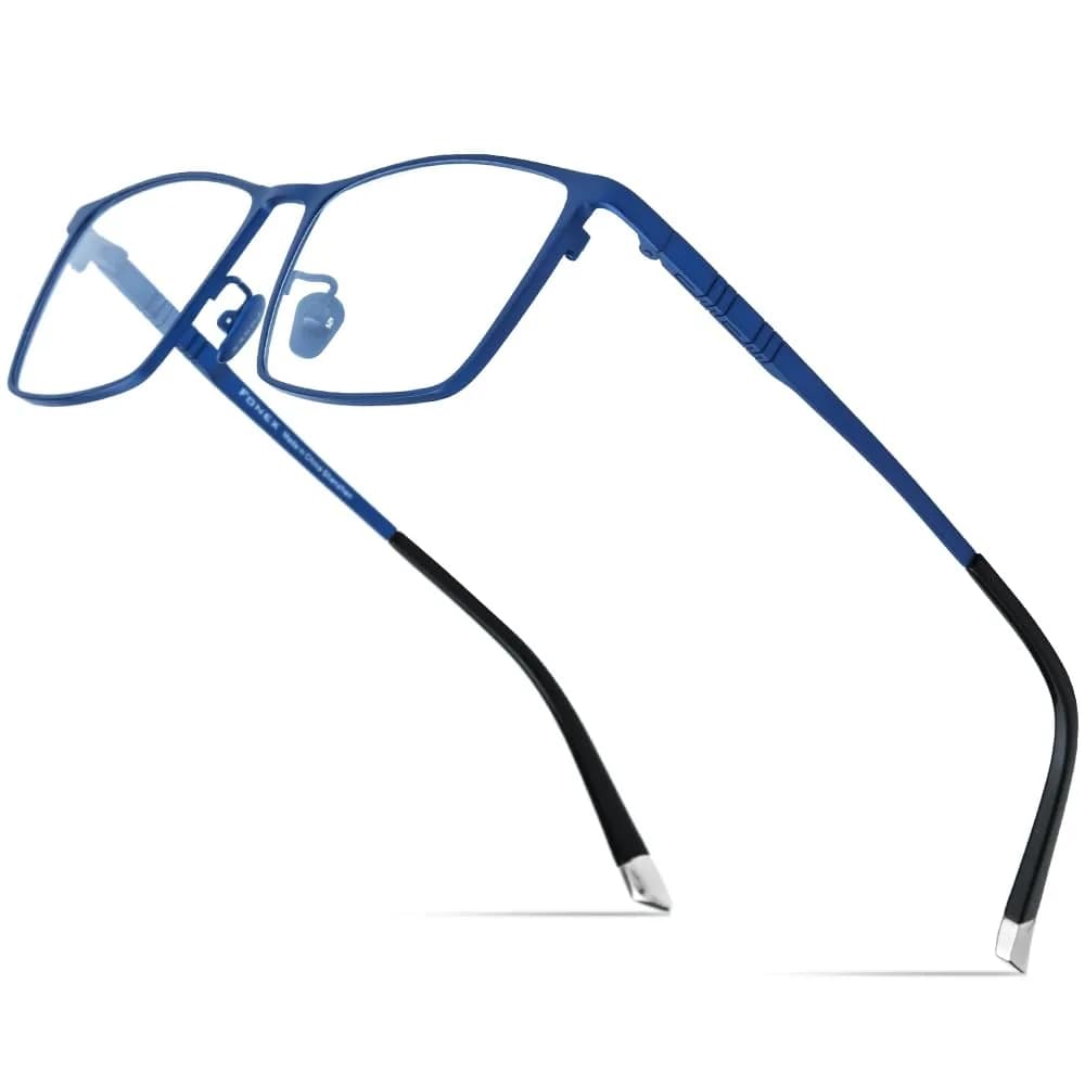 FONEX Titanium Glasses Frame for Men, Square Eyewear, Full Optical, F85641 (F85641 Blue) | Ultralight Titanium — F85641 Blue