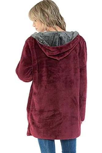 Safus Wearable Blanket Hoodie in Thick Fleece Jacket with Pocket - Burgundy - Large Size | Warm & Cozy for Adults thumbnail 6