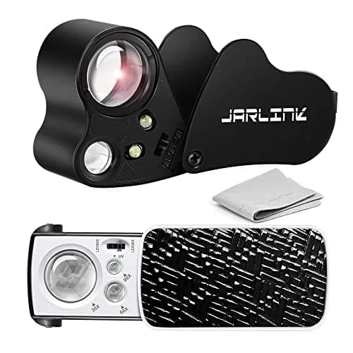 JARLINK Illuminated Jewelers Loupe Set 30X 60X 90X Magnifications | 2-Pack with LED & UV Light thumbnail 1