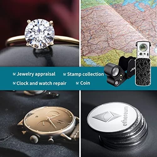 JARLINK Illuminated Jewelers Loupe Set 30X 60X 90X Magnifications | 2-Pack with LED & UV Light thumbnail 6