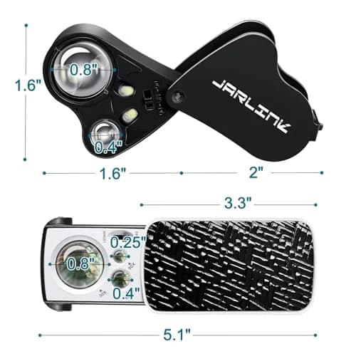 JARLINK Illuminated Jewelers Loupe Set 30X 60X 90X Magnifications | 2-Pack with LED & UV Light thumbnail 7