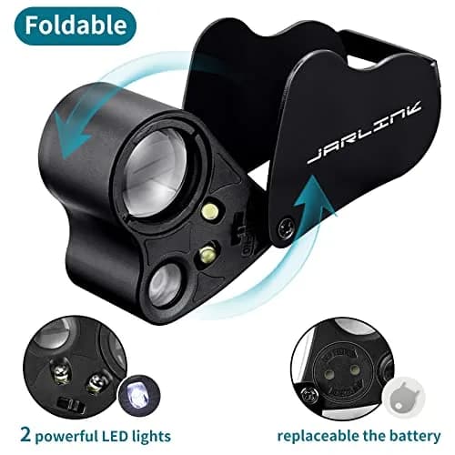 JARLINK Illuminated Jewelers Loupe Set 30X 60X 90X Magnifications | 2-Pack with LED & UV Light thumbnail 2