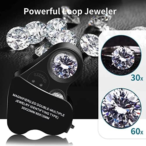JARLINK Illuminated Jewelers Loupe Set 30X 60X 90X Magnifications | 2-Pack with LED & UV Light thumbnail 3