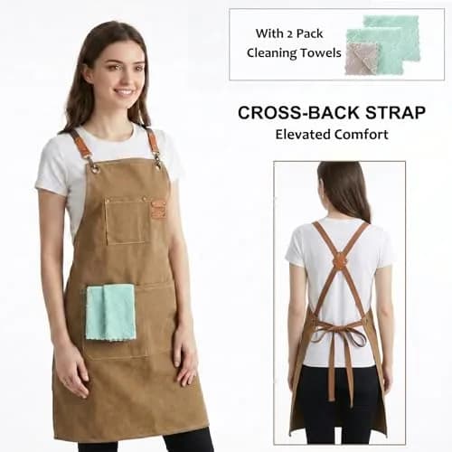 ZOMAO Cotton Canvas Cross Back Apron 1 Size | Durable & Adjustable for Kitchen & Work (70-120 chars) thumbnail 3