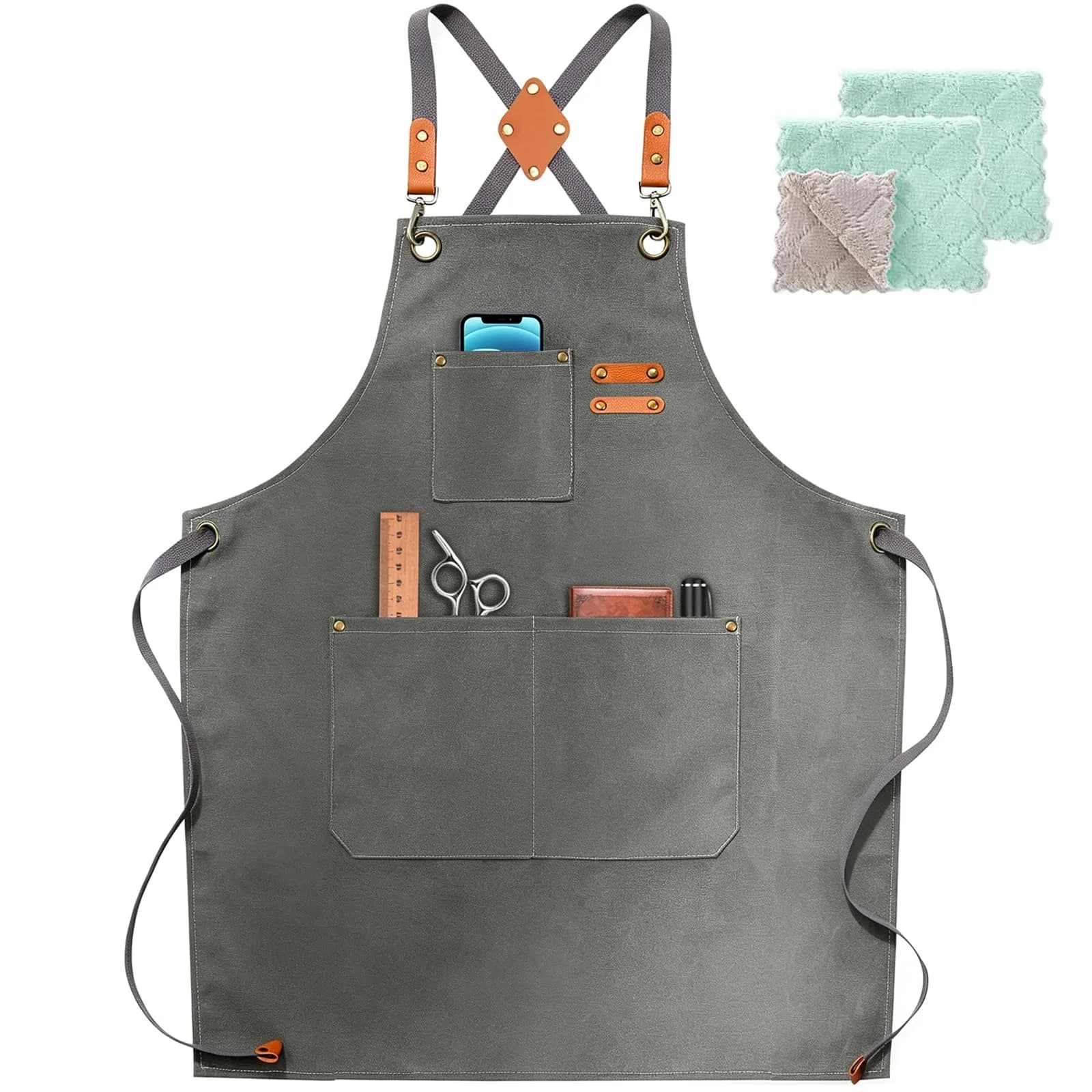 ZOMAO Apron for Men Women | Cross-Back Cotton Canvas with Pockets (Grey) — Dark Grey