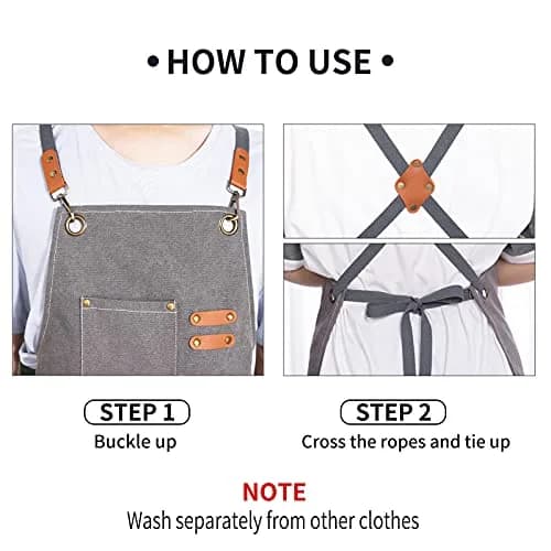 ZOMAO Apron for Men Women | Cross-Back Cotton Canvas with Pockets (Grey) thumbnail 7