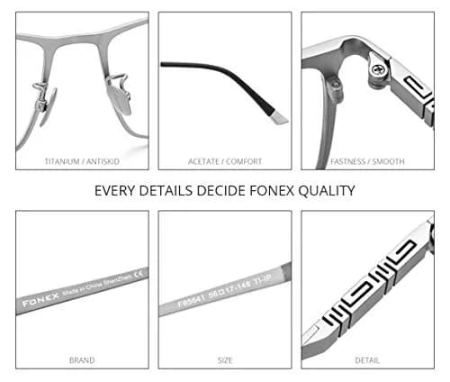 FONEX Titanium Square Eyeglass Frames for Men, 67mm Lens Width (2.64 in) | Ultralight Pure Titanium (IP Plating) thumbnail 3