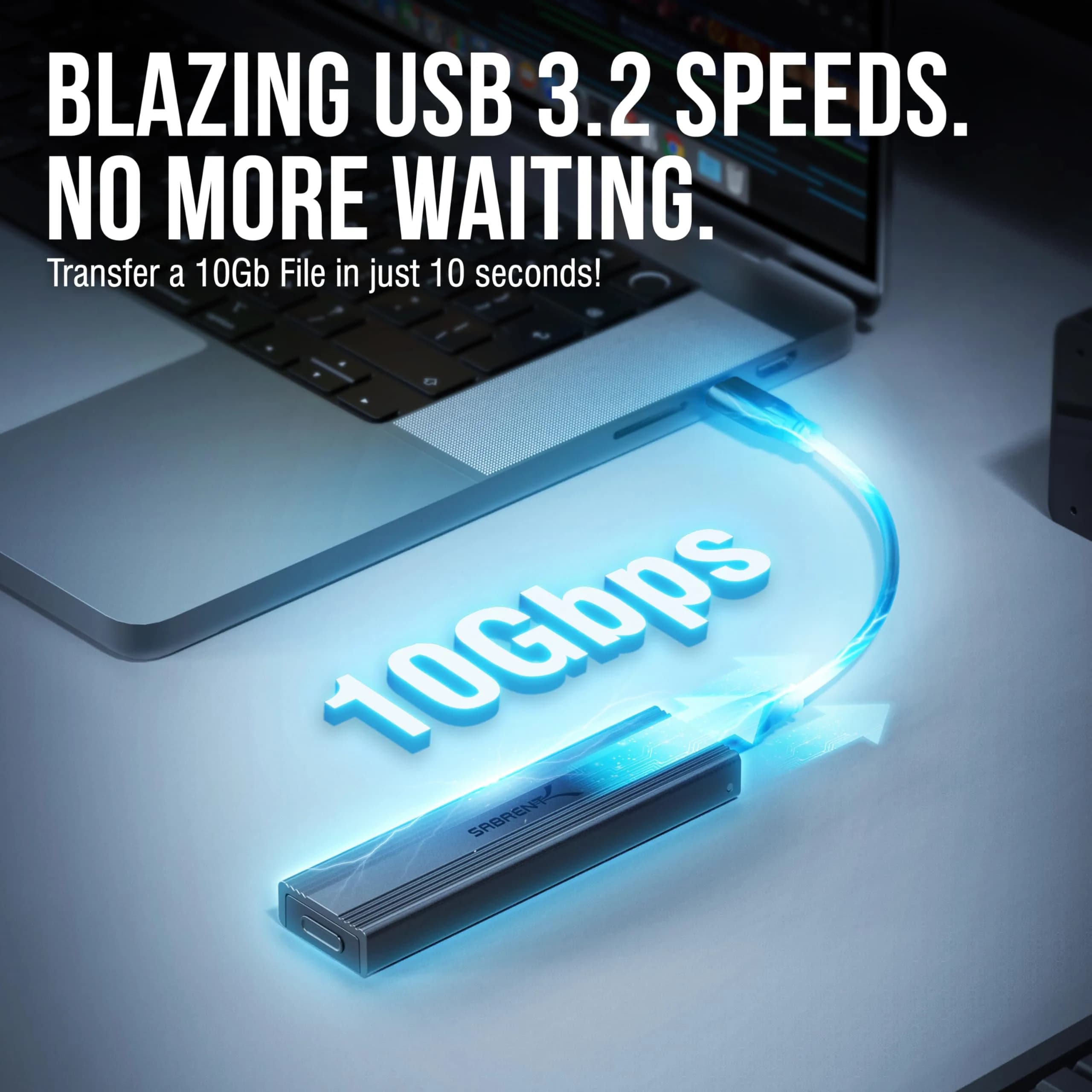 Sabrent Tool-Free NVMe & SATA M.2 SSD Enclosure, USB 3.2 Type-C (EC-SNVE) - view 2