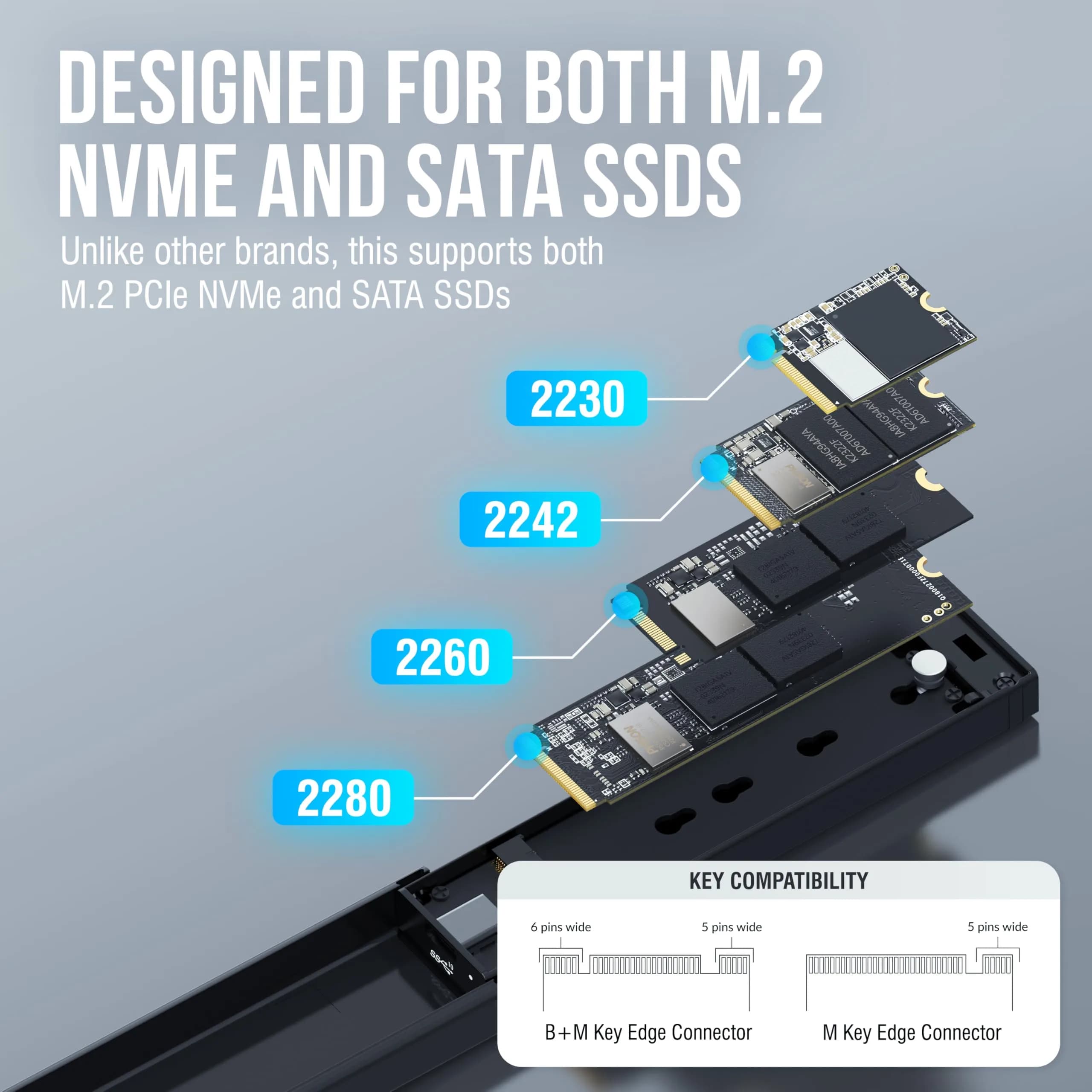 Sabrent Tool-Free NVMe & SATA M.2 SSD Enclosure, USB 3.2 Type-C (EC-SNVE) - view 3