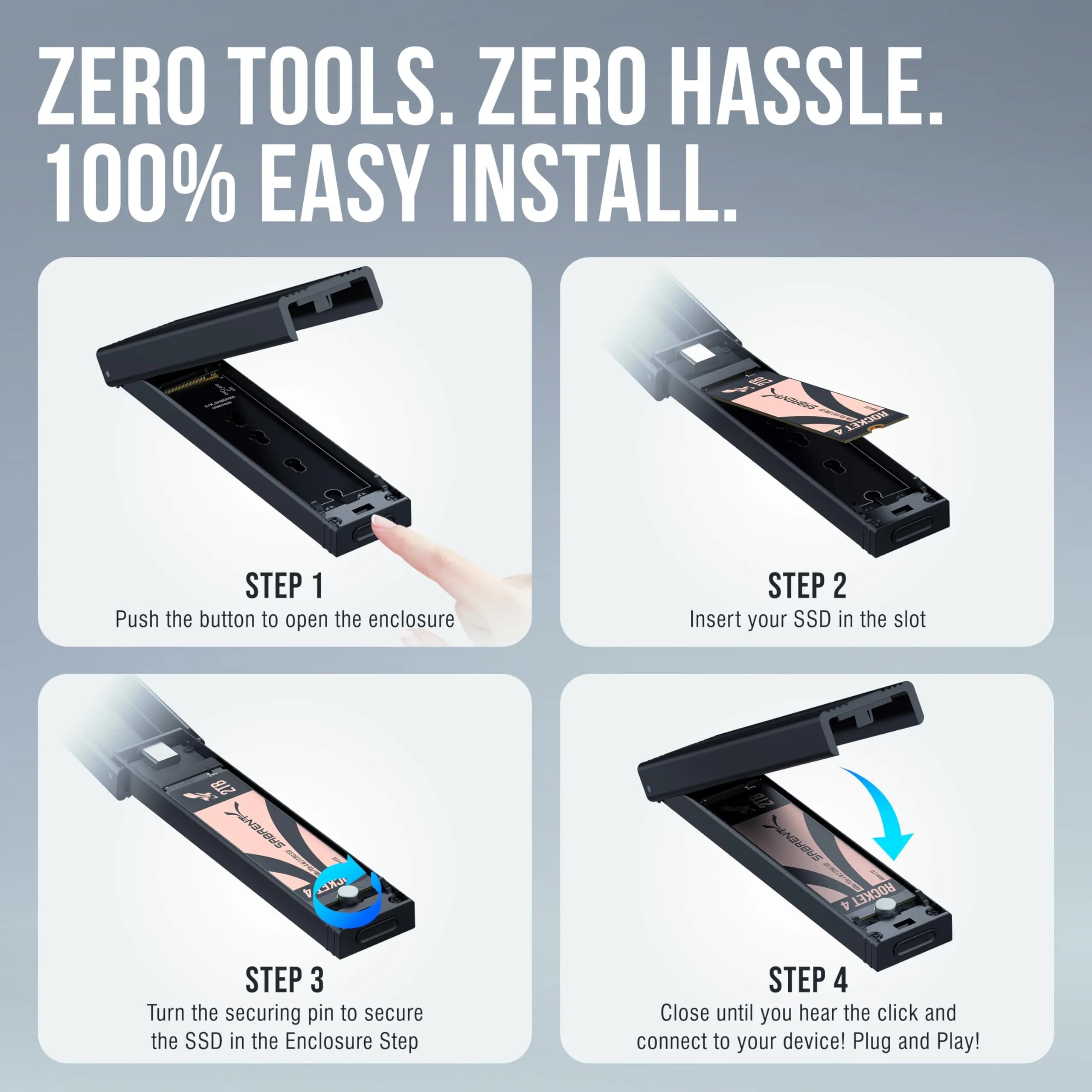 Sabrent Tool-Free NVMe & SATA M.2 SSD Enclosure, USB 3.2 Type-C (EC-SNVE) - view 4