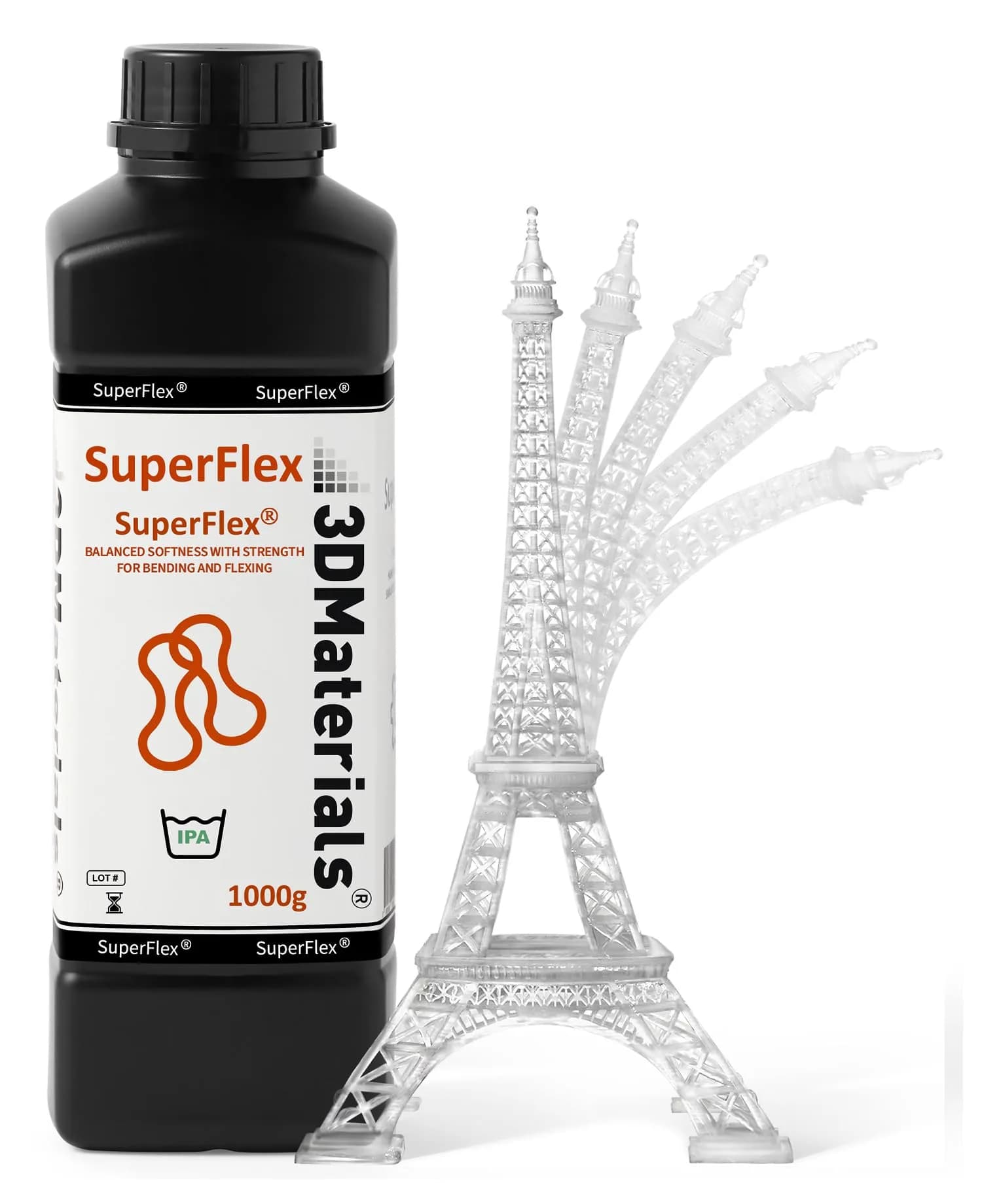 3DMaterials SuperFlex Flexible Rubber Resin 1000g (35.27 oz) | ISO 10993-5 Certified for Flexible Prototypes - main product image