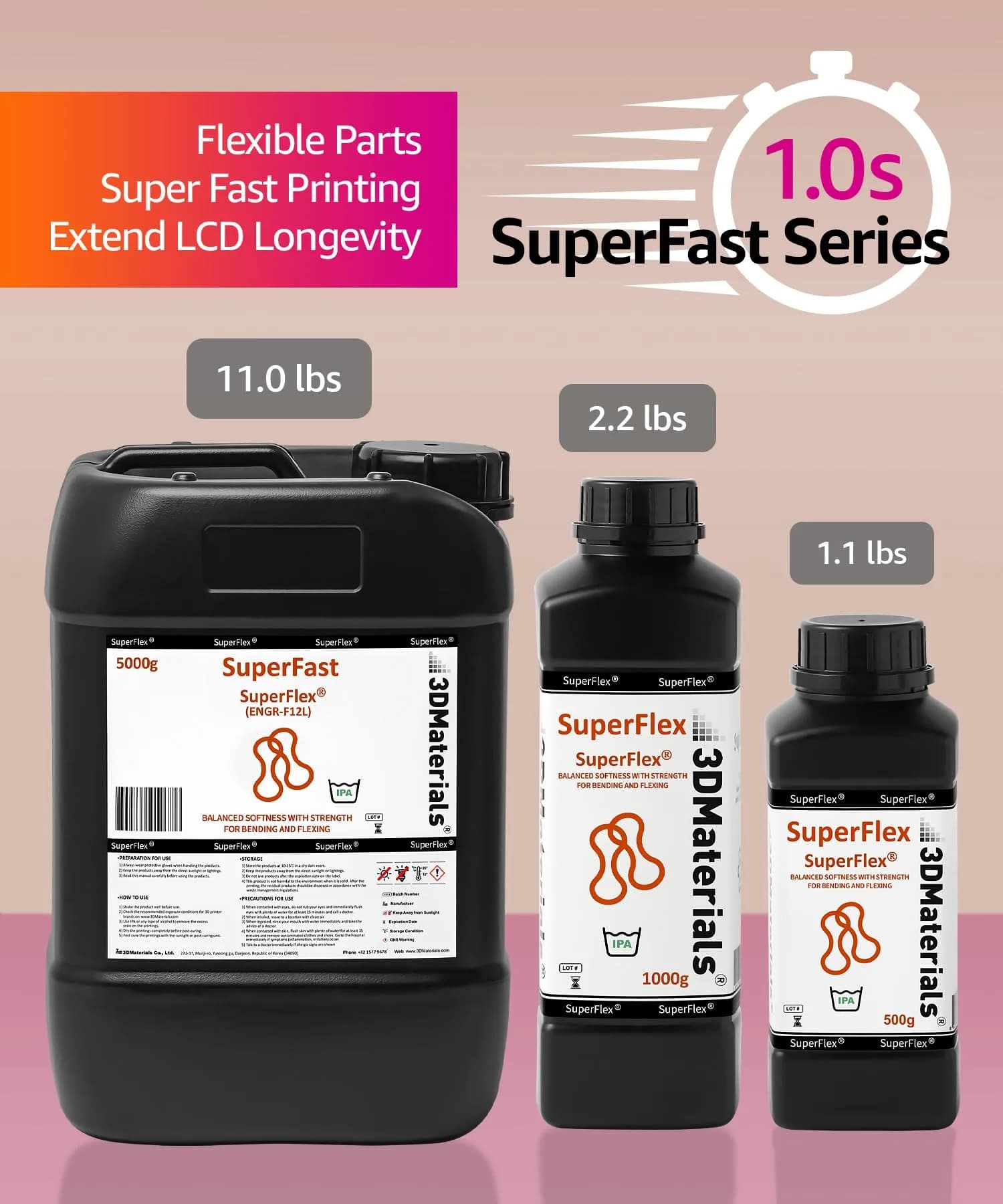 3DMaterials SuperFlex Flexible Rubber Resin 1000g (35.27 oz) | ISO 10993-5 Certified for Flexible Prototypes - view 5