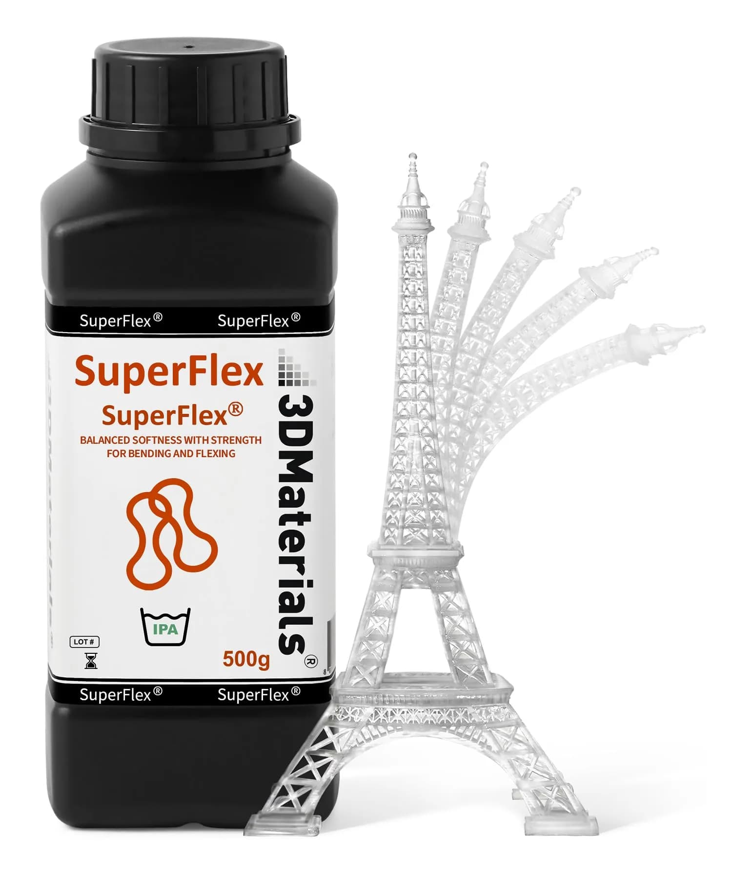 3DMaterials SuperFlex Flexible Rubber Resin 1000g (35.27 oz) | ISO 10993-5 Certified for Flexible Prototypes — 500g