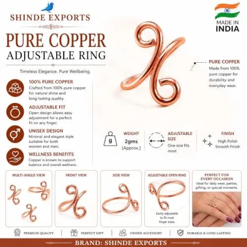 SHINDE EXPORTS Pure Copper Wire Ring for Men & Women | Adjustable & Uncoated thumbnail 2