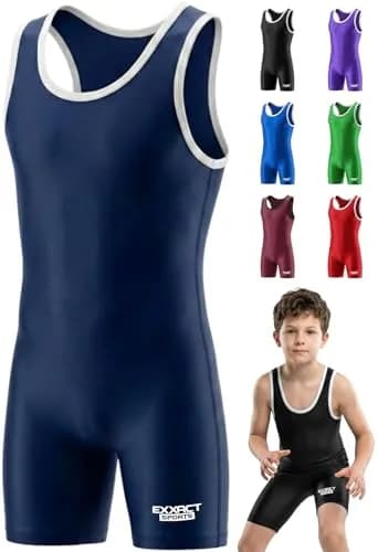 Exxact Sports Youth Wrestling Singlet for Boys (Navy, YL) | Lightweight Compression Fit for Training & Competition thumbnail 1