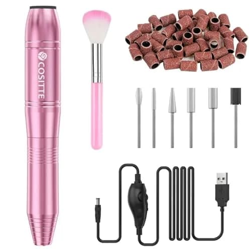 COSITTE Gray USB Electric Nail Drill Machine for Acrylic Nails, Portable Efile Nail File Polishing Tool (Gray) — Pink