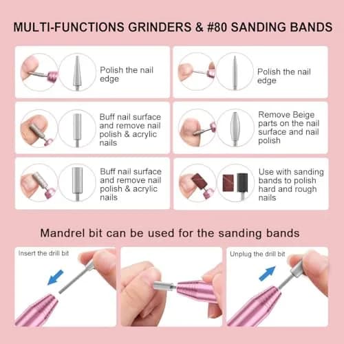 COSITTE Pink USB Electric Nail Drill Machine for Acrylic Nails | 20000 RPM Portable Efile thumbnail 5