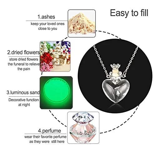 IVYRISE Clear Heart Vial Necklace 60cm (23.6in) | Memorial Keepsake Pendant for Liquids or Dry Items thumbnail 6