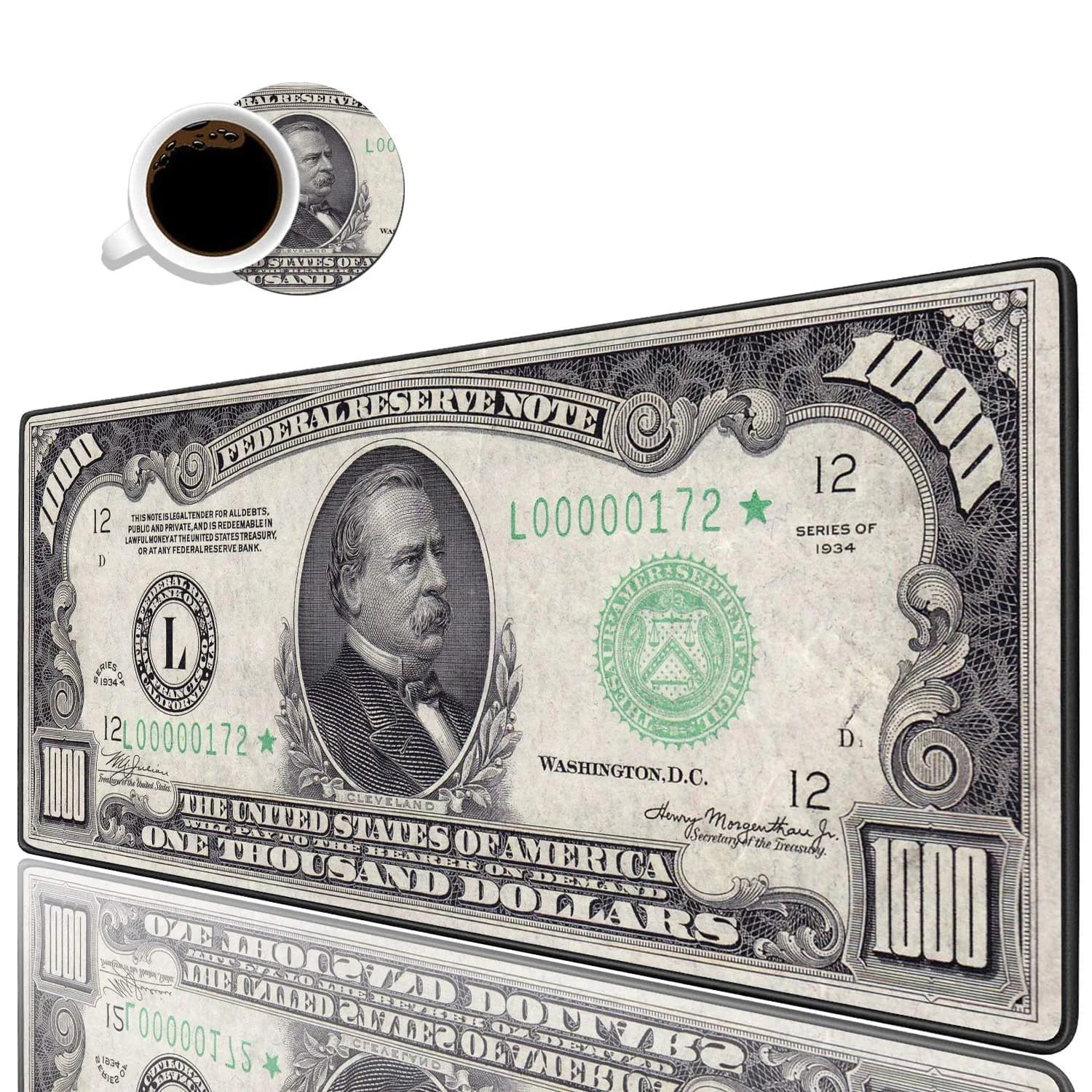 OIXXAF 1000 Dollar Bill XXL Large Mouse Pad Mat with Coasters Set 80cm x 30cm (31.5"x 11.8") | Smooth Surface for Precise Positioning - main product image