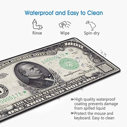 OIXXAF 1000 Dollar Bill XXL Large Mouse Pad Mat with Coasters Set 80cm x 30cm (31.5"x 11.8") | Smooth Surface for Precise Positioning thumbnail 6