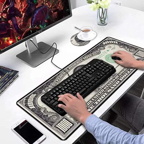 OIXXAF 1000 Dollar Bill XXL Large Mouse Pad Mat with Coasters Set 80cm x 30cm (31.5"x 11.8") | Smooth Surface for Precise Positioning thumbnail 7