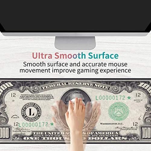 OIXXAF 1000 Dollar Bill XXL Large Mouse Pad Mat with Coasters Set 80cm x 30cm (31.5"x 11.8") | Smooth Surface for Precise Positioning thumbnail 3