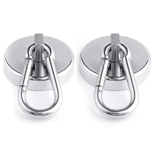 WELLZEER Magnetic Hooks 170lbs (77kg) Heavy Duty Neodymium Magnet with Carabiner - 2 Pack thumbnail 1
