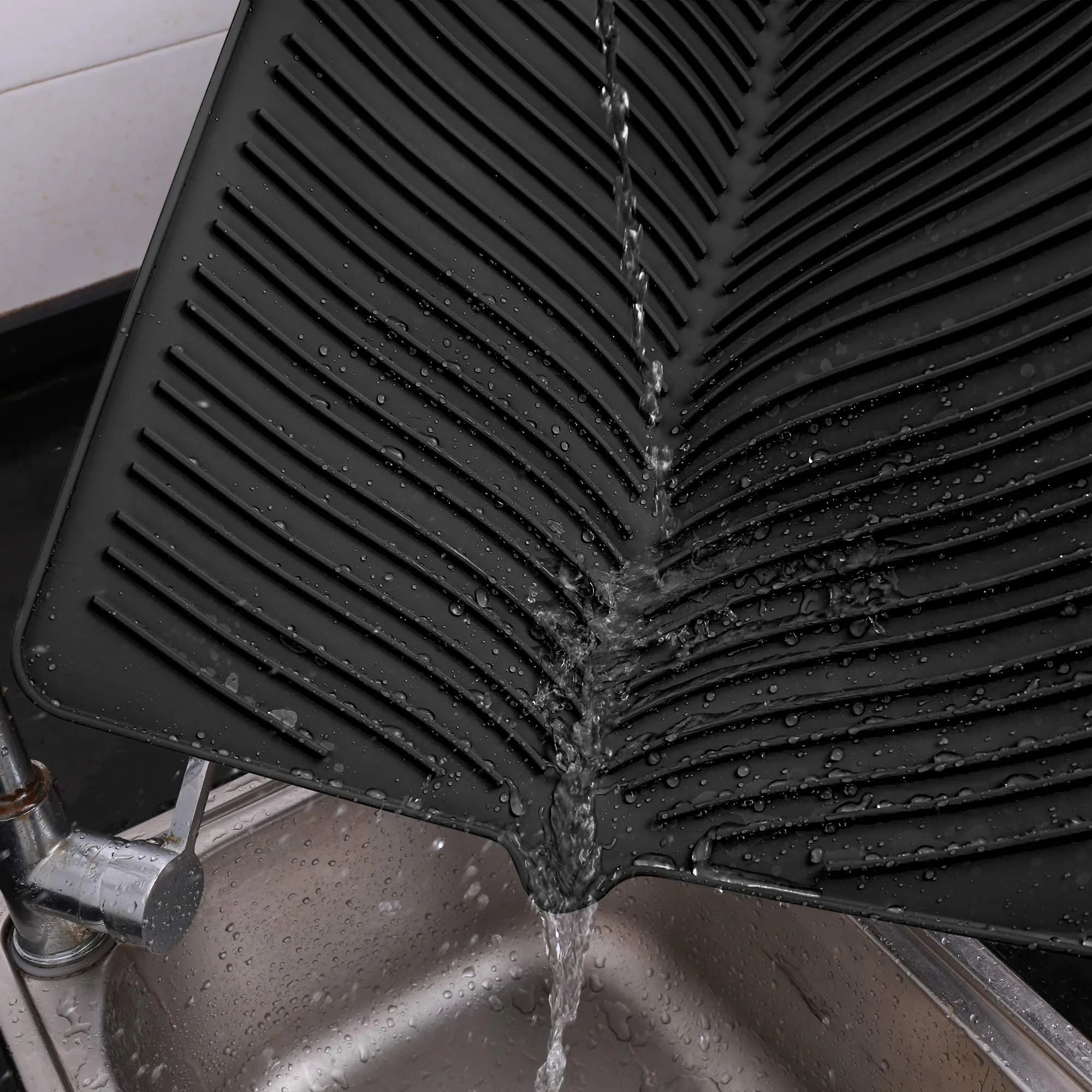 Yacee Black Silicone Dish Drying Mat 30cm (12") x 38cm (16") | Heat Resistant Countertop Protector - main product image