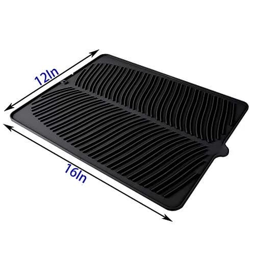 Yacee Black Silicone Dish Drying Mat 30cm (12") x 38cm (16") | Heat Resistant Countertop Protector thumbnail 2