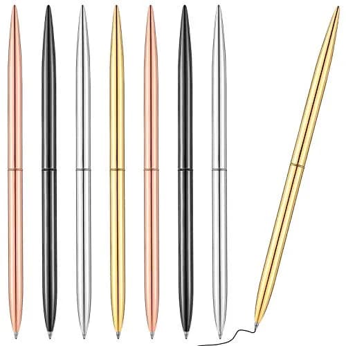 Zonon Metal Ballpoint Pen Set 8 pcs Gold, Rose Gold, Silver, Steel | Slim, Refillable, Smooth Ink thumbnail 1