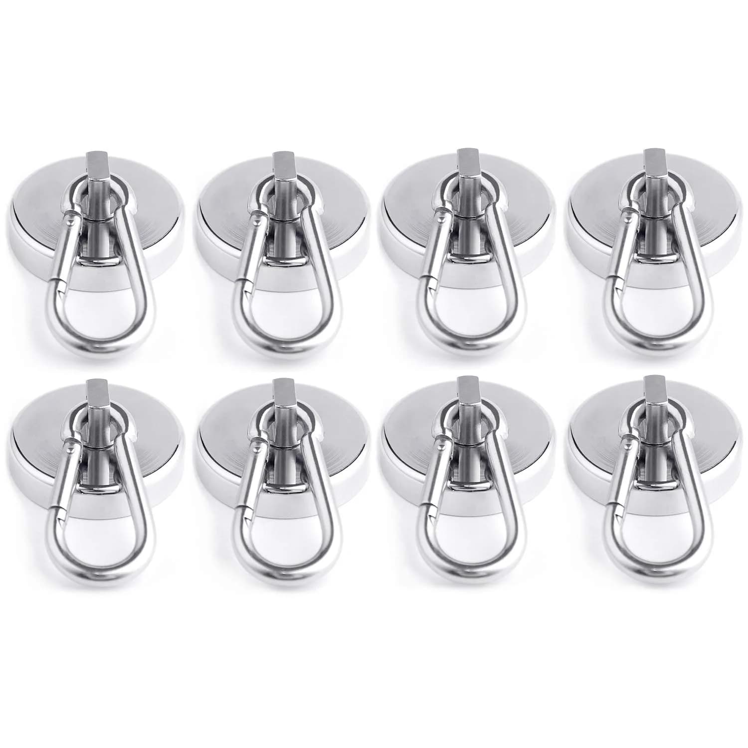 WELLZEER Heavy Duty Magnetic Hooks with Carabiner, 170 lbs Vertical Capacity | Stainless Steel, Pack of 8 - main product image