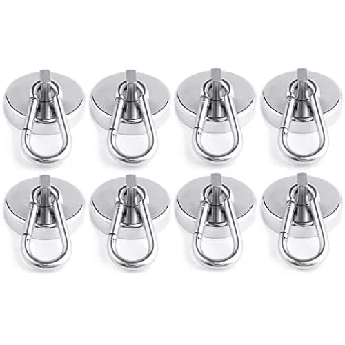 WELLZEER Heavy Duty Magnetic Hooks with Carabiner, 170 lbs Vertical Capacity | Stainless Steel, Pack of 8 thumbnail 1