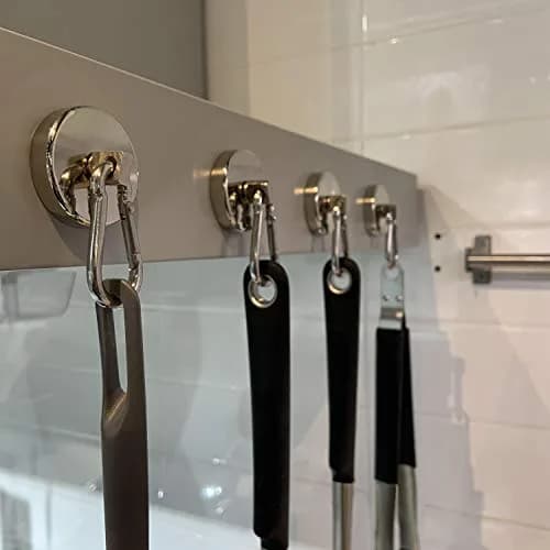 WELLZEER Heavy Duty Magnetic Hooks with Carabiner, 170 lbs Vertical Capacity | Stainless Steel, Pack of 8 thumbnail 8