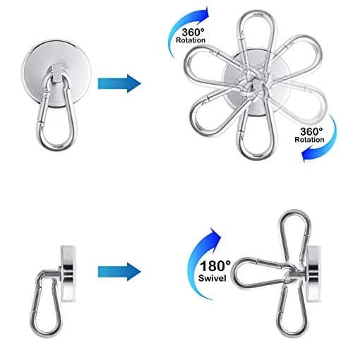 WELLZEER Heavy Duty Magnetic Hooks with Carabiner, 170 lbs Vertical Capacity | Stainless Steel, Pack of 8 thumbnail 2