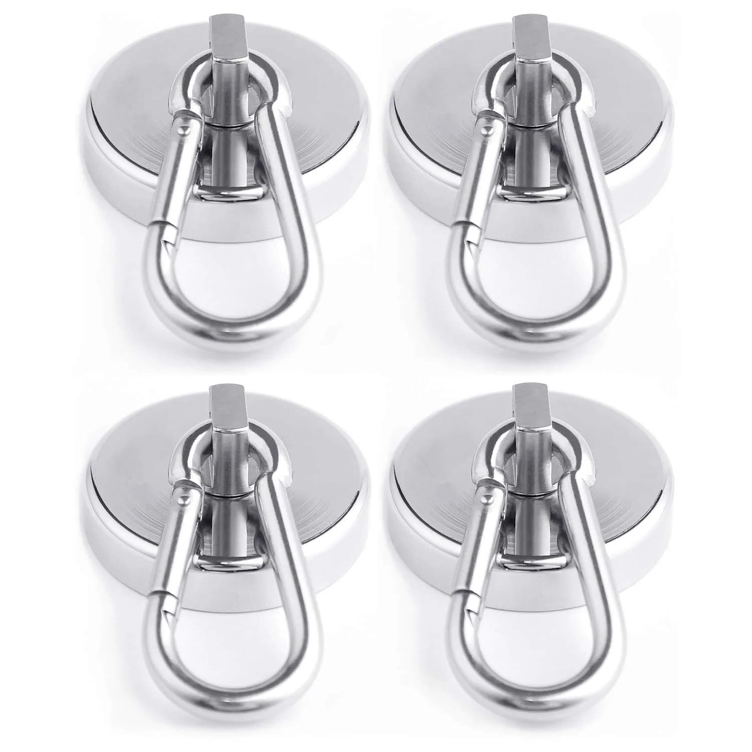 WELLZEER Heavy Duty Magnetic Hooks with Carabiner, 170 lbs Capacity, Stainless Steel, Pack of 4 | Industrial Grade for Garages & Kitchens - main product image