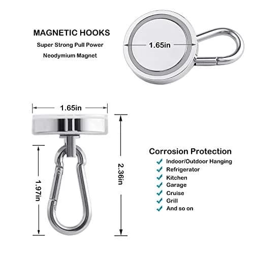 WELLZEER Heavy Duty Magnetic Hooks with Carabiner, 170 lbs Capacity, Stainless Steel, Pack of 4 | Industrial Grade for Garages & Kitchens thumbnail 5
