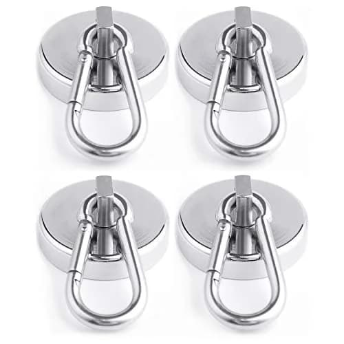 WELLZEER Heavy Duty Magnetic Hooks with Carabiner, 170 lbs Capacity, Stainless Steel, Pack of 4 | Industrial Grade for Garages & Kitchens thumbnail 1
