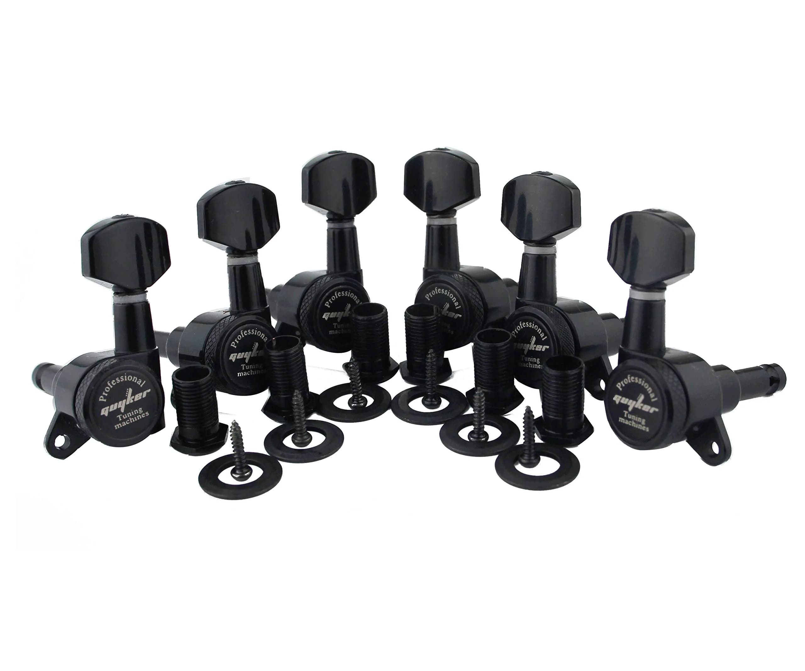 Guyker Guitar Locking Tuners (3L+3R) - 1:18 Gear Ratio, Black Hexagonal Handle | Sealed Die-Cast Metal Machine Heads for Electric/Acoustic Guitars - main product image