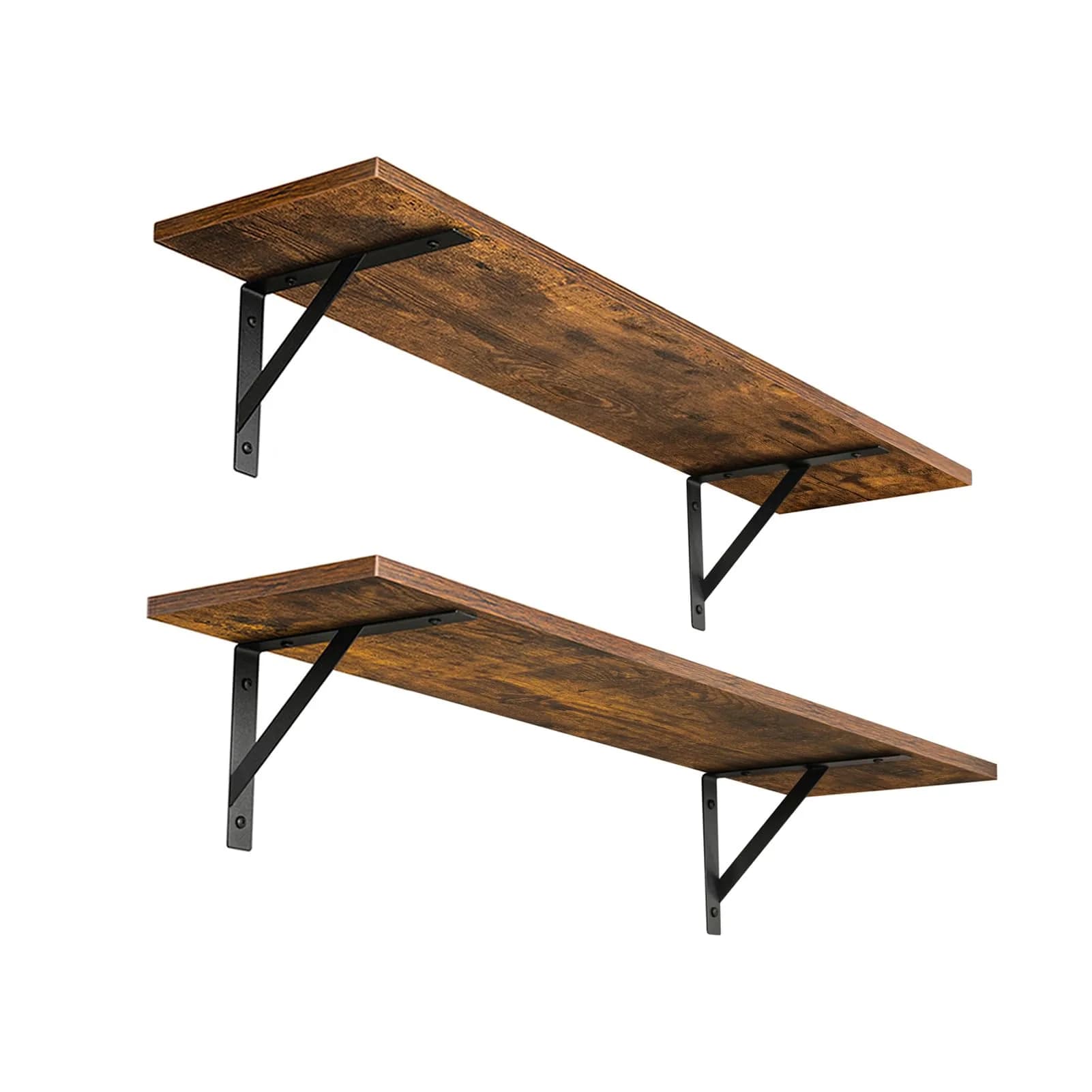 DINZI LVJ Long Wall Shelves, 31.5" Wall Mounted Shelves with Metal Brackets | Industrial Style Wall Storage — Rustic Brown / 2 / 23.6 Inch
