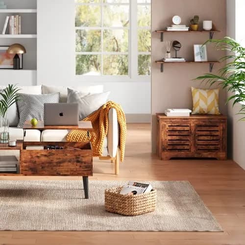 DINZI LVJ Wall Shelves, 23.6" Long Floating Shelves with Metal Brackets | Rustic Brown, Set of 2, Max 10kg thumbnail 7