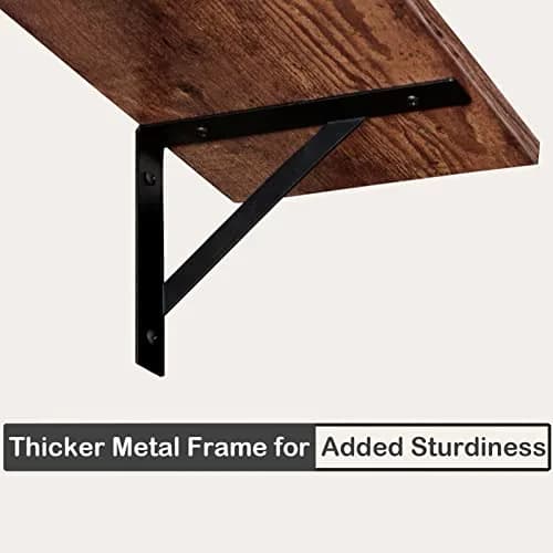 DINZI LVJ Wall Shelves, 23.6" Long Floating Shelves with Metal Brackets | Rustic Brown, Set of 2, Max 10kg thumbnail 9