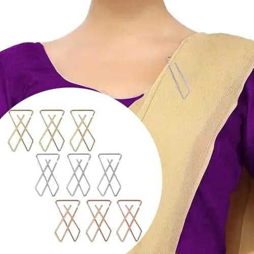 VAMA Women's Brooches & Pins For Hijab Dupatta Pallu Scrafs 9 pcs | Elegant Designer Safety Saree Pin Combo thumbnail 7