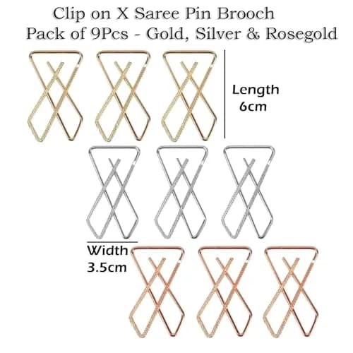 VAMA Women's Brooches & Pins For Hijab Dupatta Pallu Scrafs 9 pcs | Elegant Designer Safety Saree Pin Combo thumbnail 3